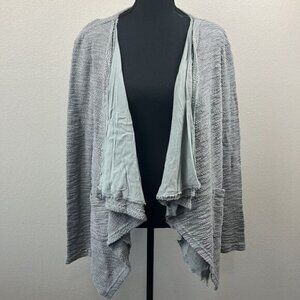 XCVI Cardigan Sweater Silver Waterfall Open Front Long Sleeve Cotton Layered XS